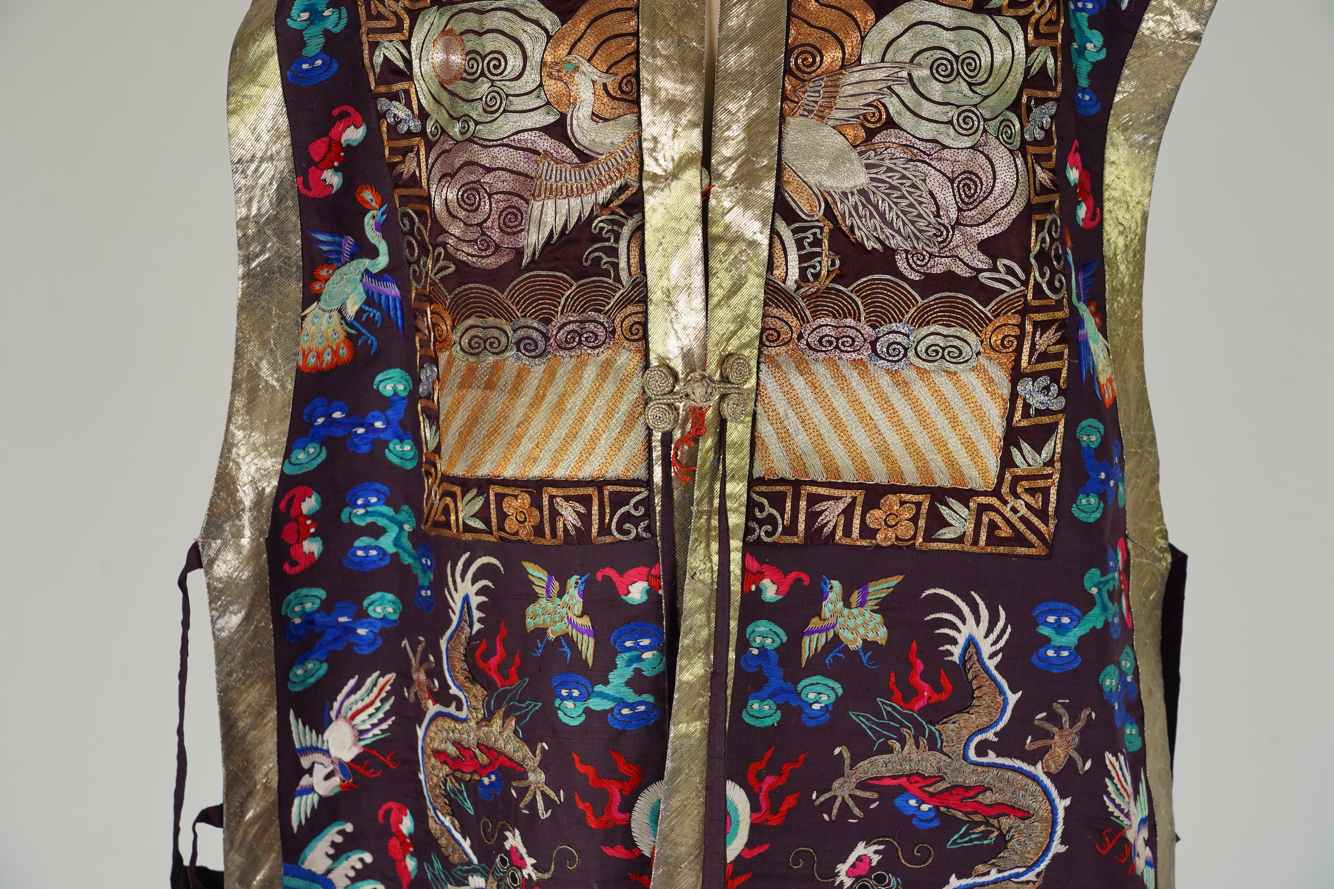 A Chinese embroidered silk vest, xiapei, early 20th century